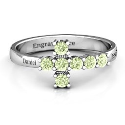 I Believe' Side Cross Ring in 925 Sterling Silver with Peridot
