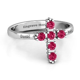 The Cross Ring in 925 Sterling Silver with Ruby