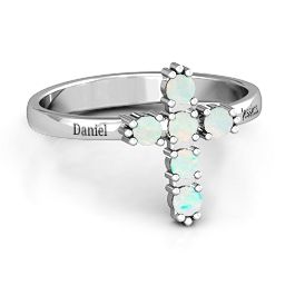 The Cross Ring in 925 Sterling Silver with Opal