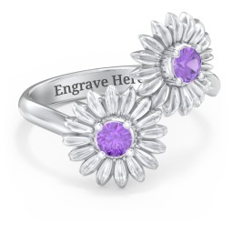 Sunflower Birthstone Bypass Ring in 925 Sterling Silver with Amethyst
