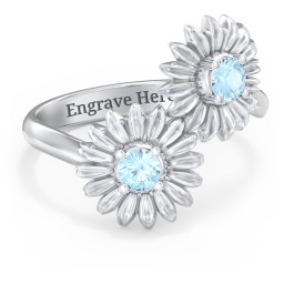 Sunflower Birthstone Bypass Ring in 925 Sterling Silver with Blue Topaz