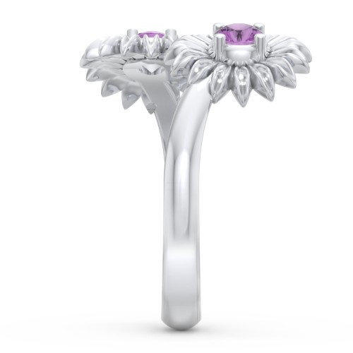 Sunflower Birthstone Bypass Ring – Sterling Silver with Amethyst