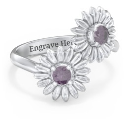 Sunflower Birthstone Bypass Ring in 925 Sterling Silver with Alexandrite