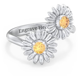 Sunflower Birthstone Bypass Ring in 925 Sterling Silver with Citrine