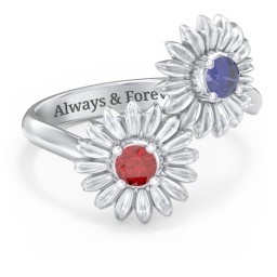 Sunflower Birthstone Bypass Ring in 925 Sterling Silver with Blue Sapphire and Garnet