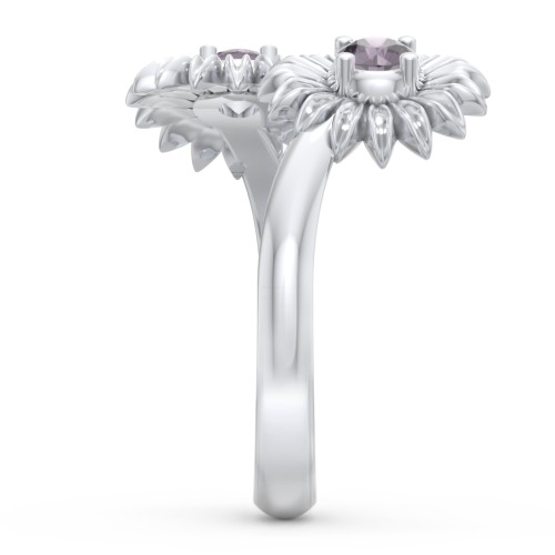 Sunflower Birthstone Bypass Ring – Sterling Silver with Alexandrite