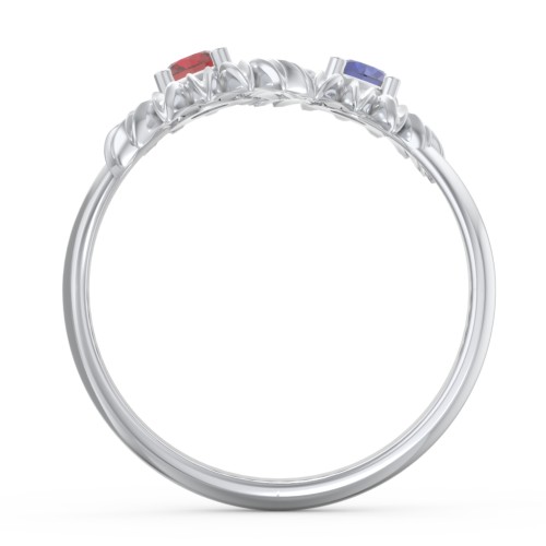 Sunflower Birthstone Bypass Ring – Sterling Silver with Blue Sapphire and Garnet