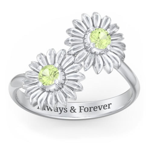 Sunflower Birthstone Bypass Ring – Sterling Silver with Peridot