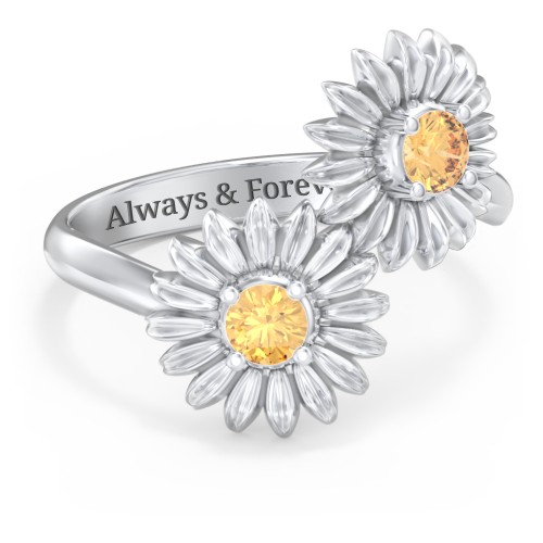 Sunflower Birthstone Bypass Ring – Sterling Silver with Citrine