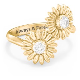 Sunflower Birthstone Bypass Ring in 10K Solid Yellow Gold with Diamond
