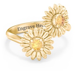 Sunflower Birthstone Bypass Ring in 10K Solid Yellow Gold with Citrine