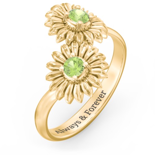 Sunflower Birthstone Bypass Ring – 10K Yellow Gold with Peridot