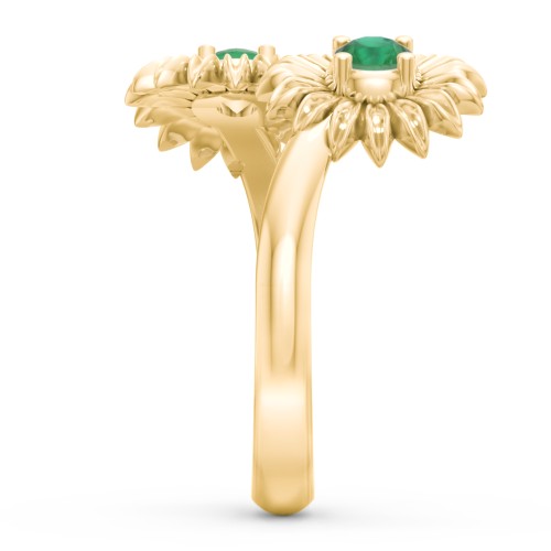 Sunflower Birthstone Bypass Ring – 10K Yellow Gold with Emerald