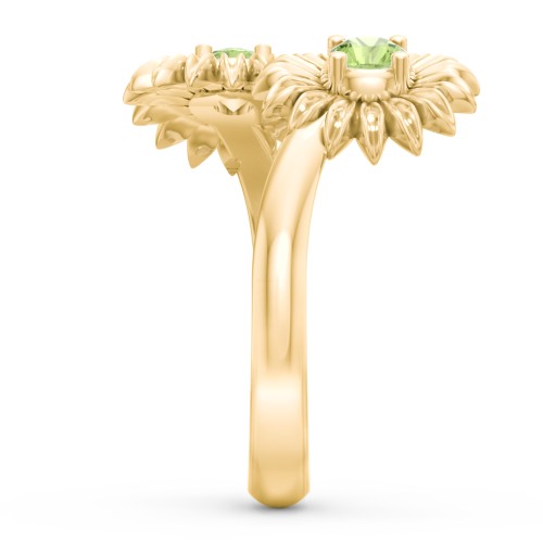 Sunflower Birthstone Bypass Ring – 10K Yellow Gold with Peridot