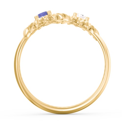 Sunflower Birthstone Bypass Ring – 10K Yellow Gold with Cubic Zirconia and Blue Sapphire