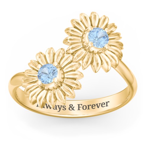 Sunflower Birthstone Bypass Ring – 10K Yellow Gold with Blue Topaz