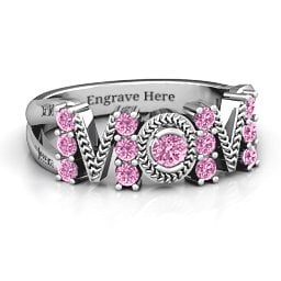 Split Shank Stone Filled MOM Ring in 925 Sterling Silver with Pink Sapphire