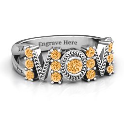 Split Shank Stone Filled MOM Ring in 925 Sterling Silver with Citrine