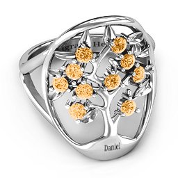 Oval Family Tree Ring in 925 Sterling Silver with Citrine
