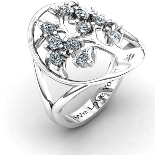 Oval Family Tree Ring – Sterling Silver with Cubic Zirconia