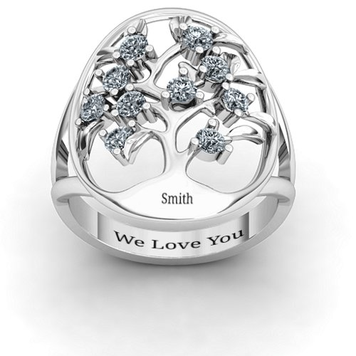 Oval Family Tree Ring – Sterling Silver with Cubic Zirconia