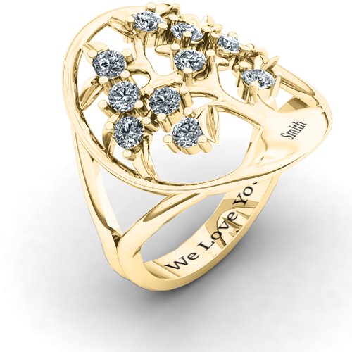 Oval Family Tree Ring – 10K Yellow Gold with Cubic Zirconia