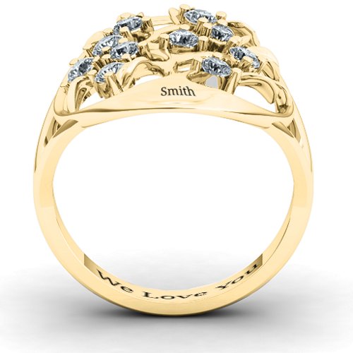 Oval Family Tree Ring – 10K Yellow Gold with Cubic Zirconia