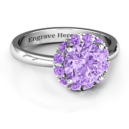 Victoria Single Halo Ring in 925 Sterling Silver with Amethyst Premium Zirconia and Amethyst