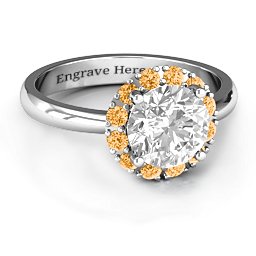 Victoria Single Halo Ring in 925 Sterling Silver with White Premium Zirconia and Citrine
