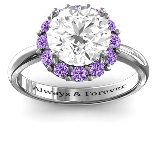 Victoria Single Halo Ring – Sterling Silver with White Premium Zirconia and Amethyst
