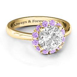 Victoria Single Halo Ring in 10K Solid Yellow Gold with White Premium Zirconia and Amethyst