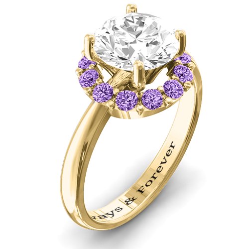 Victoria Single Halo Ring – 10K Yellow Gold with White Premium Zirconia and Amethyst