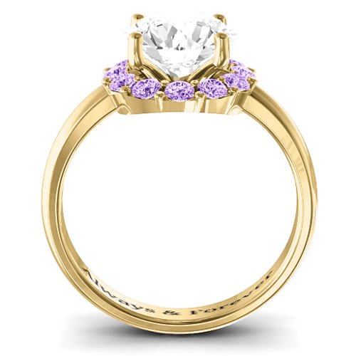 Victoria Single Halo Ring – 10K Yellow Gold with White Premium Zirconia and Amethyst