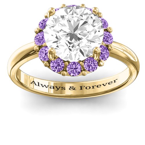 Victoria Single Halo Ring – 10K Yellow Gold with White Premium Zirconia and Amethyst