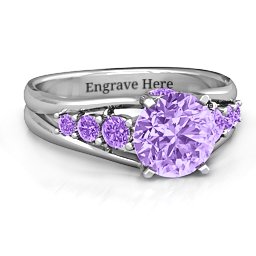 Radiant Love Ring with Collar Gems in 925 Sterling Silver with Amethyst Premium Zirconia and Amethyst