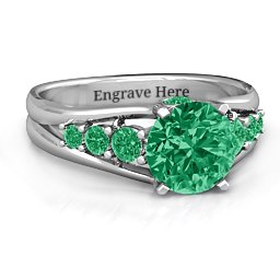 Radiant Love Ring with Collar Gems in 925 Sterling Silver with Green Premium Zirconia and Emerald