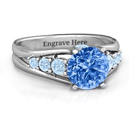 Radiant Love Ring with Collar Gems in 925 Sterling Silver with Fancy Blue Premium Zirconia and Aquamarine