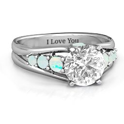 Radiant Love Ring with Collar Gems in 925 Sterling Silver with White Premium Zirconia and Opal