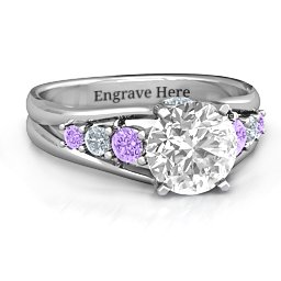 Radiant Love Ring with Collar Gems in 10K Solid White Gold with White Premium Zirconia, Amethyst, and Cubic Zirconia