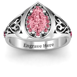 Aphrodite Ring with Side Gems in 925 Sterling Silver with Red Premium Zirconia and Ruby