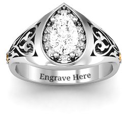 Aphrodite Ring with Side Gems in 925 Sterling Silver with White Premium Zirconia and Citrine