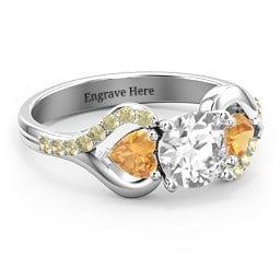 Hearts United Gemstone Ring with Accents