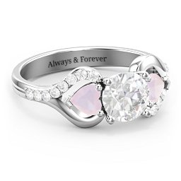 Hearts United Gemstone Ring with Accents in 925 Sterling Silver with White Premium Zirconia and Opal