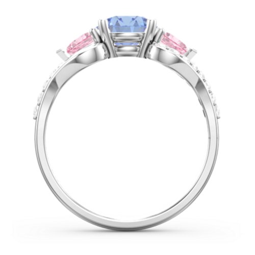 Hearts United Gemstone Ring with Accents – Sterling Silver with Fancy Blue Premium Zirconia, Pink Tourmaline, and White Premium Zirconia