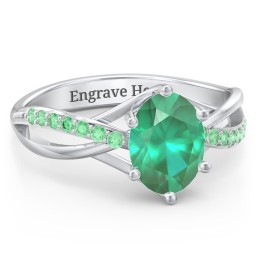 Oval Cut Gemstone Ring with Twisted Band and Accents