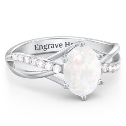 Oval Cut Gemstone Ring with Twisted Band and Accents
