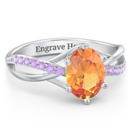 Oval Cut Gemstone Ring with Twisted Band and Accents