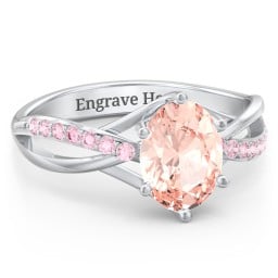 Oval Cut Gemstone Ring with Twisted Band and Accents