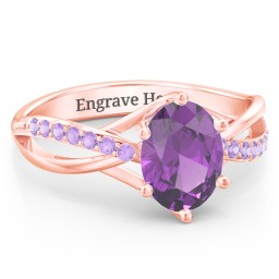 Oval Cut Gemstone Ring with Twisted Band and Accents