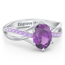 Oval Cut Gemstone Ring with Twisted Band and Accents